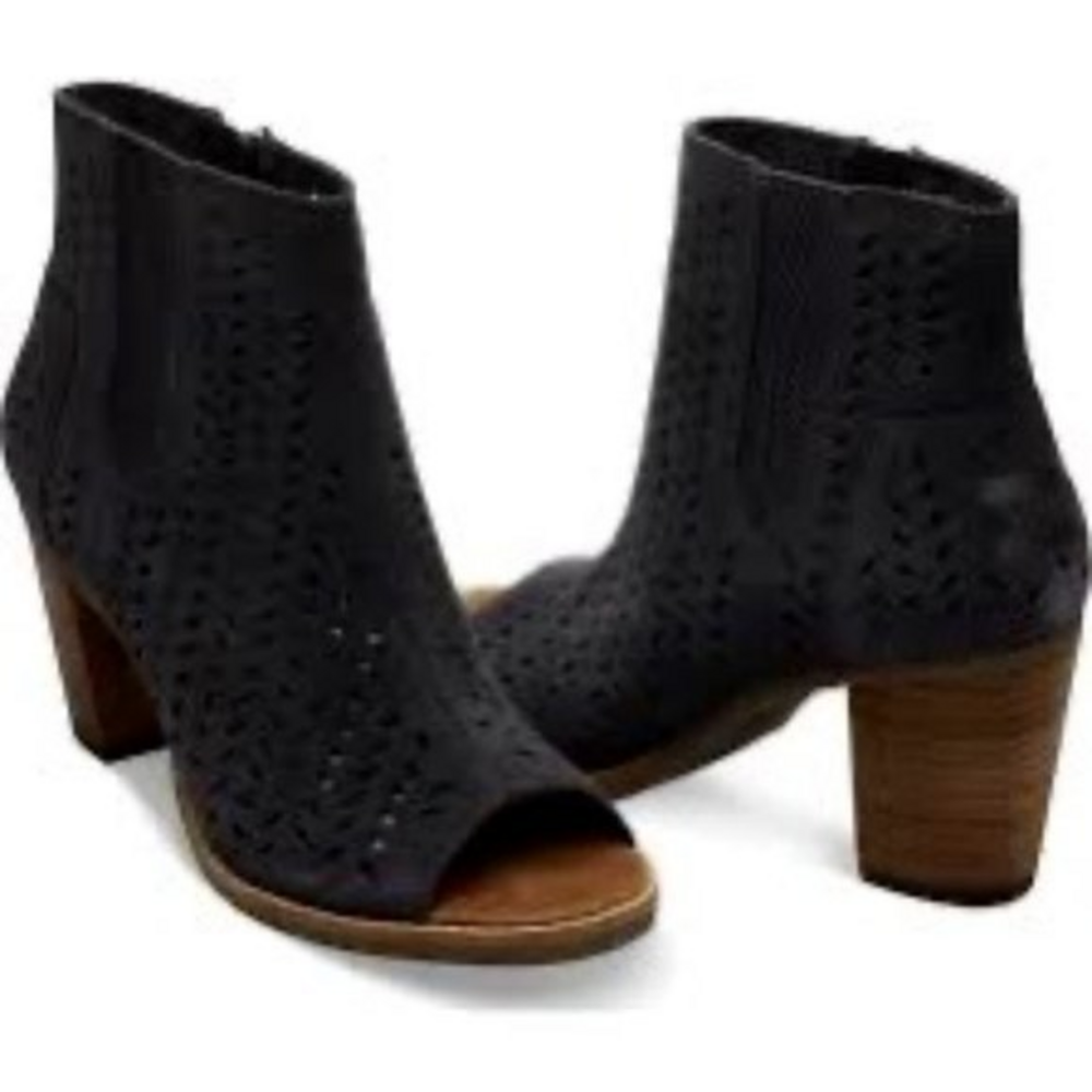 Toms Majorca Perforate‎ Blk Peep Toe Booties 11 EUC